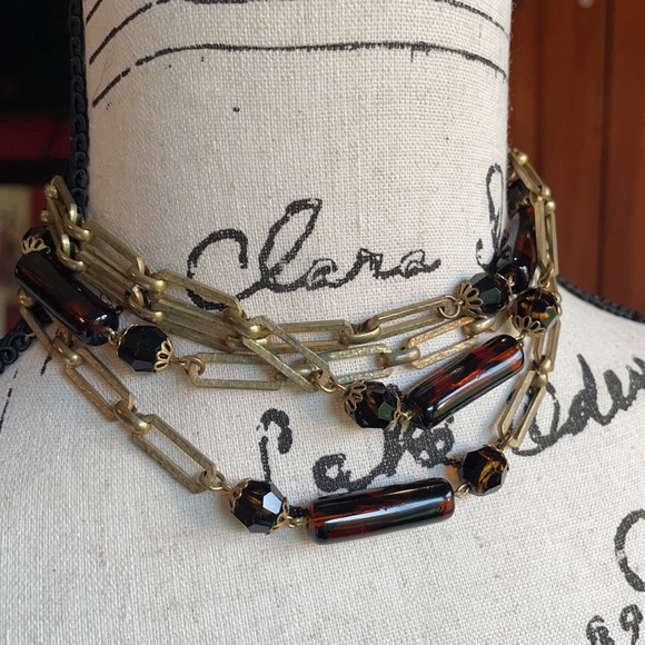 Miriam Haskell VTG 60” Russian gold and amber color beaded necklace - Picture 4 of 12